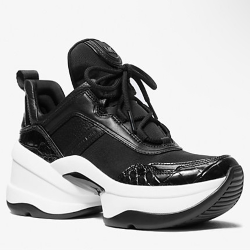 MICHAEL Michael Kors Olympia Trainer Tech Canvas Sneakers, stains on bottom.